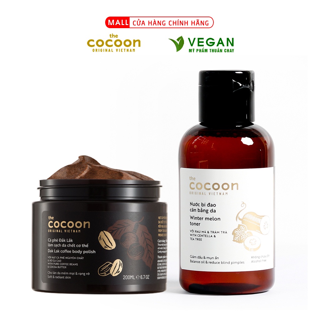 Combo Toner bí đao cân bằng da cocoon 140ml + Cà phê đắc lắc sạch da chết cocoon 200ml