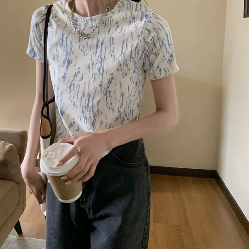 Áo thun IELGY tay ngắn dáng ôm màu nhuộm độc đáo phong cách Hàn Quốc thời trang cho nữ