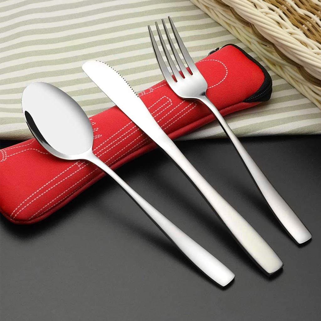 [spl3000]Portable Dinnerware Holder Lightweight Outdoor Travel Tableware Cloth Bag Washable Zipper Student School Lunch
