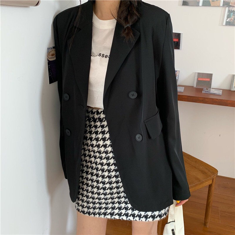 {HCM / CÓ SẴN} ÁO KHOÁC BLAZER CHO NỮ THỜI TRANG ULZZANG HÀN QUỐC ĐEN TRƠN