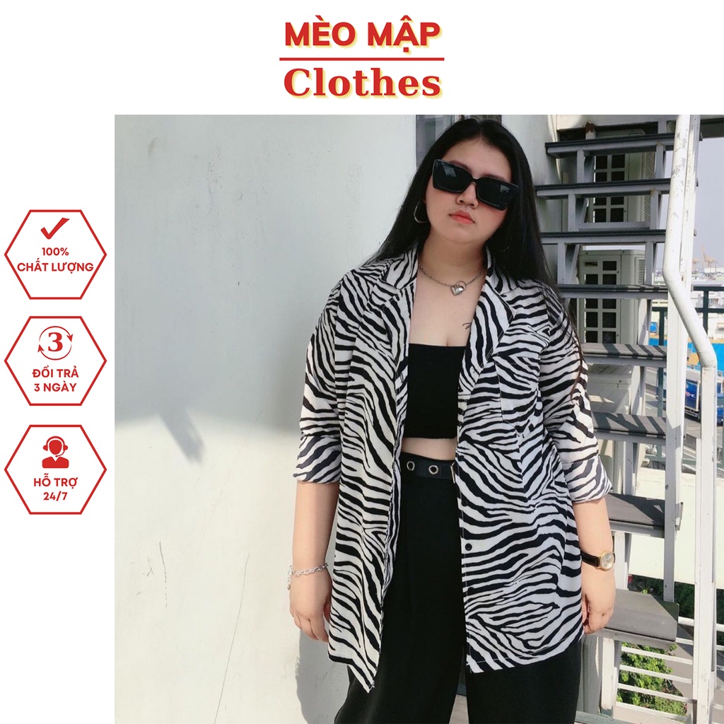 Áo sơ mi nữ tay dài dáng rộng kẻ sọc ngựa vằn bigsize Mèo Mập Clothes phong cách Hàn Quốc