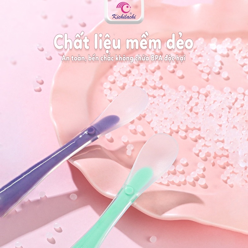 Bộ Thìa Ăn Silicone Kichilachi Cao Cấp Siêu Mềm, An Toàn Cho Sức Khỏe Của Bé 2 Chiếc/hộp