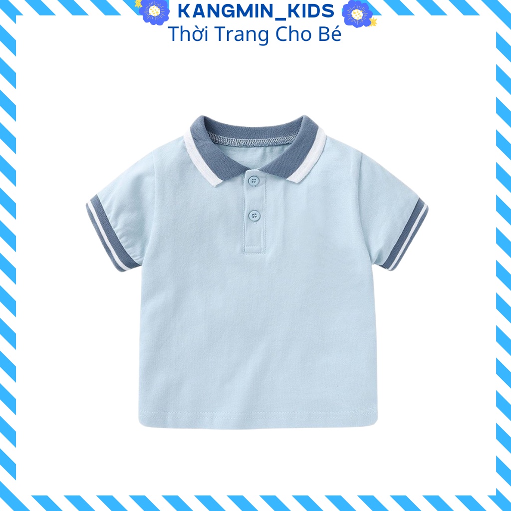 Áo Polo Cổ Kẻ cho bé Chất cotton cao cấp Kangmin kids, áo phông sơ mi cộc tay bé trai có cổ họa tiết trơn từ 6-28kg QA01