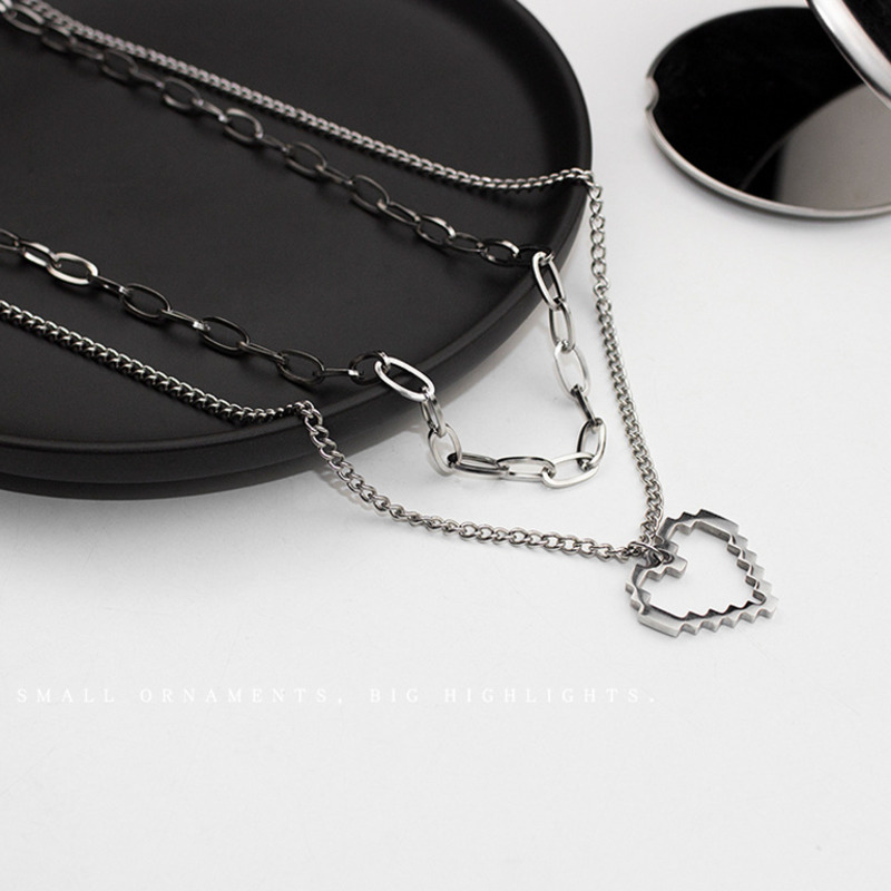 Dây Chuyền Thép Titan Hai Lớp Mặt Hình Trái Tim Phong Cách Hip Hop 19916