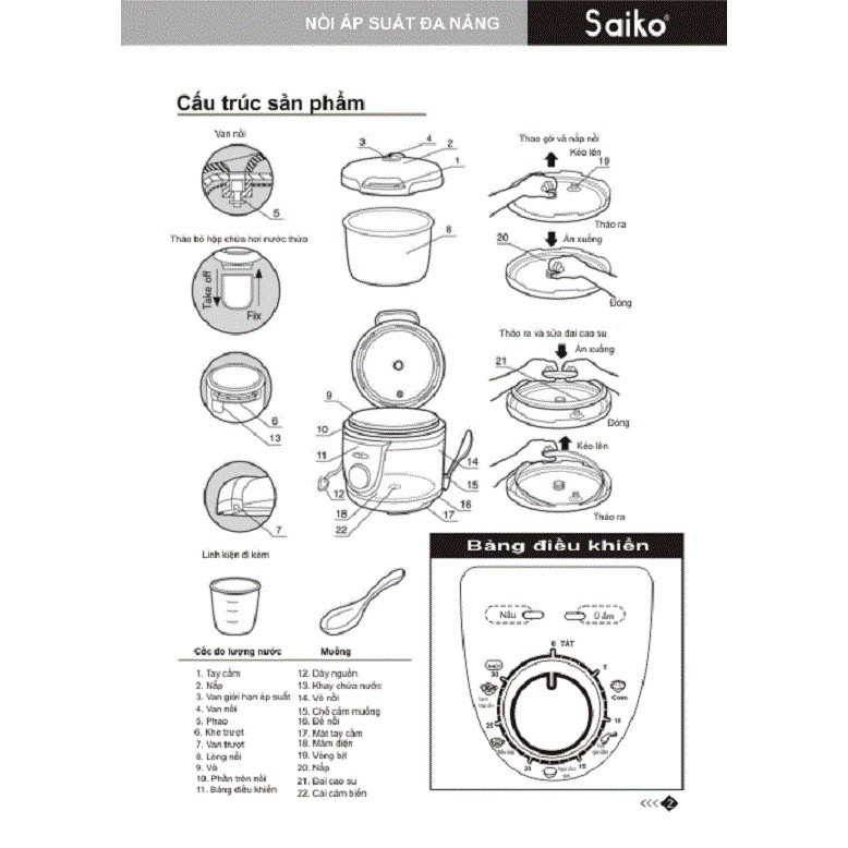 NỒI ÁP SUẤT SAIKO QUAI XÁCH 2.2 LÍT EPC 622