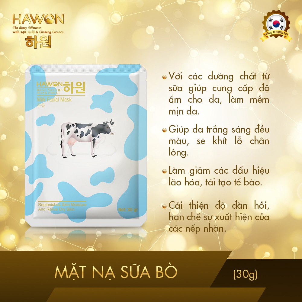 Mặt Nạ Giấy Sữa Bò Dưỡng Trắng Da Chính Hãng HAWON - 25g