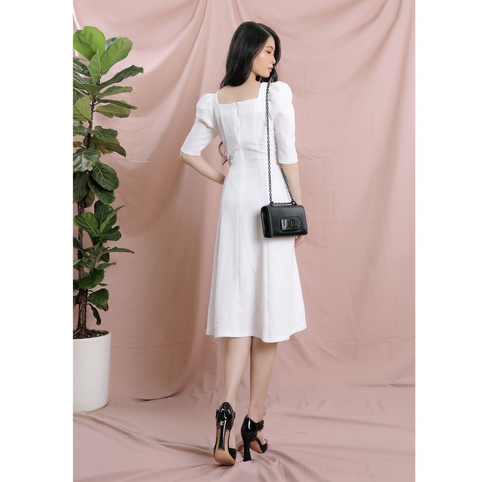 Đầm nữ tay bồng sang trọng, cổ vuông, dáng xòe, thiết kế cao cấp TK FASHION DK892