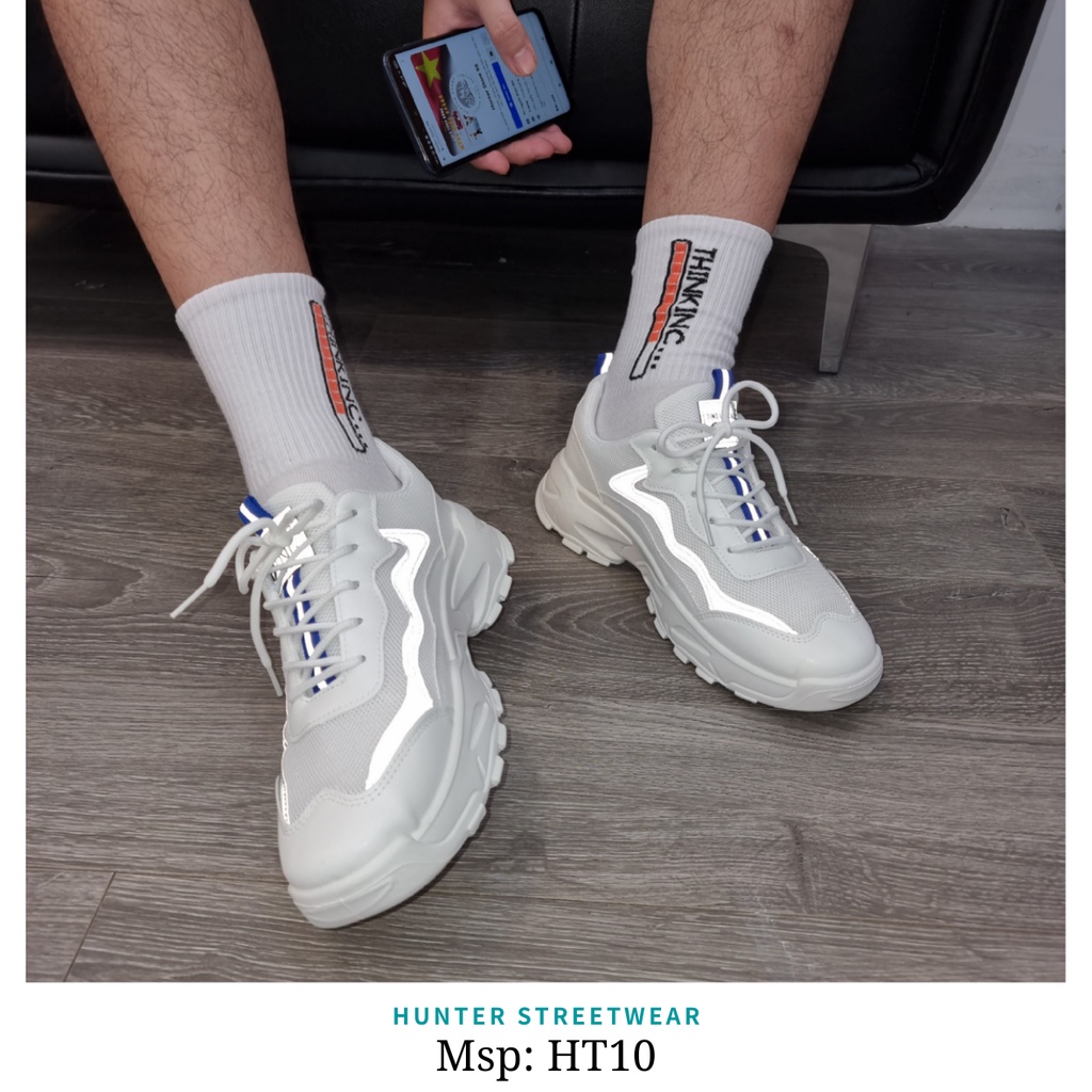 Giày Nam 5cm - Trắng - Phản Quang HT10 - Full size 39-44《HÌNH TẠI SHOP》