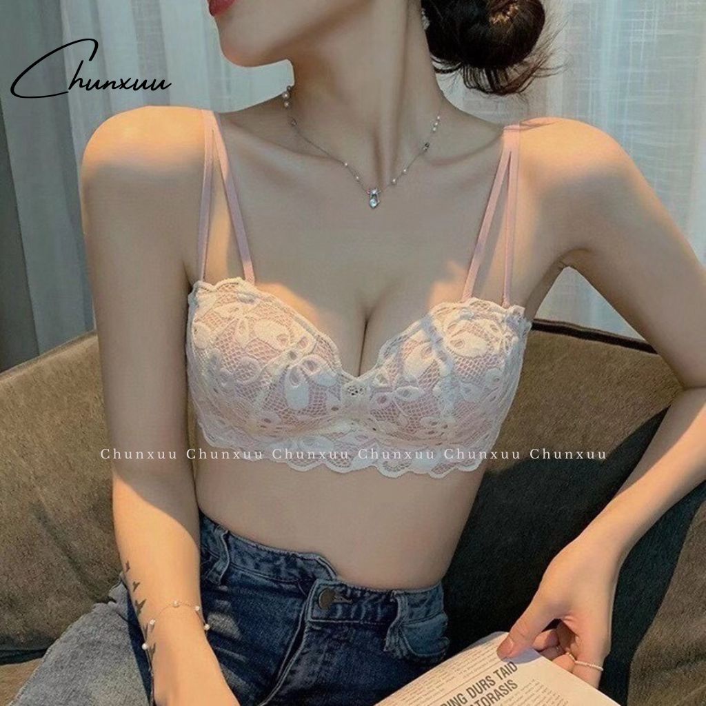 Áo ngực nữ phối ren mềm mại CHUNXUU, có lỗ thông hơi, đệm kép hình bàn tay nâng đẩy ngực- AV13