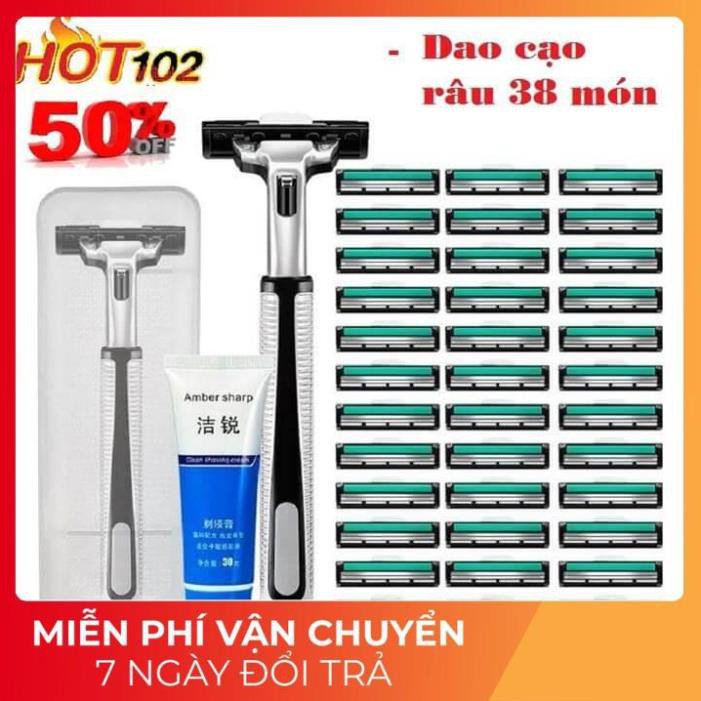 Bộ Combo 38 Món Dao Cạo Râu Lưỡi Kép - 36 Lưỡi Cạo Râu, 1 Cây Dao Cạo Thông Minh, 1 Tuýp Kem Cạo Râu