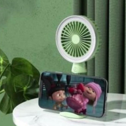 Quạt cầm tay có đế để bàn dựng điện thoại tích hợp đèn LED quanh viền quạt CHÍNH HÃNG