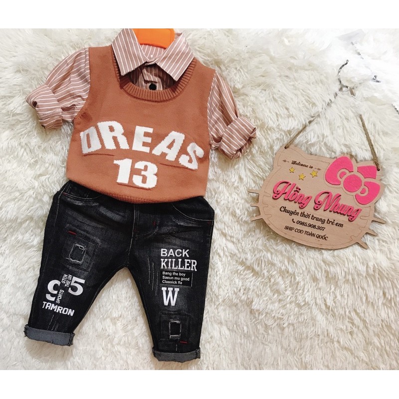 🌟Set áo len liền sơ mi và quần bò🌟