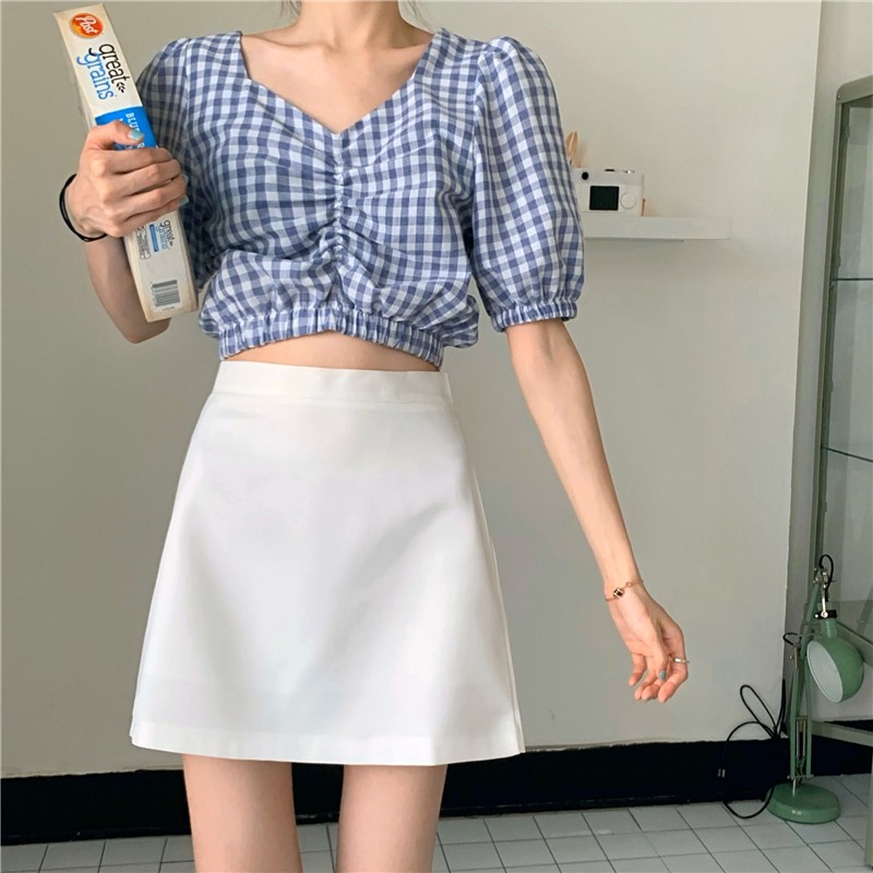 Chân Váy Chữ A Lưng Cao có lớp lót cho Nữ ulzzang - đen trơn cạp cao cực xinh - ngắn công sở