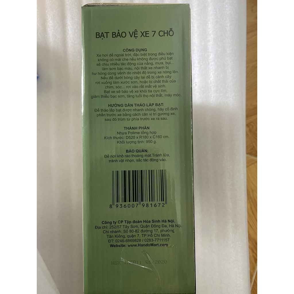 Bạt phủ xe ô tô 7 chỗ Hando phản quang chống thấm cao cấp