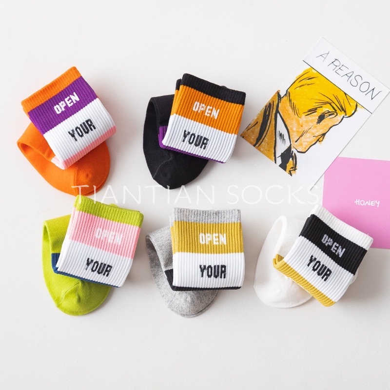 TIAN TIAN T076 Hàng cao cấp Cao cổ  Vớ Cotton ống dài phong cách Harajuku Hàn Quốc cho nữ