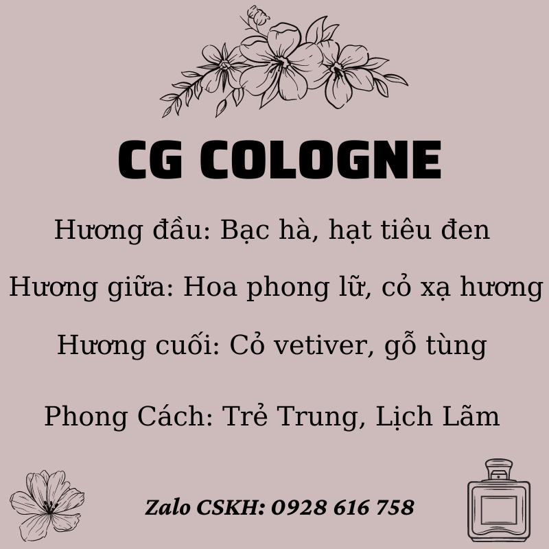 Nước Hoa Nam, Nước Hoa CG Cologne 50ml Thơm Lâu 12h Hương Thơm Sang Trọng, Mạnh Mẽ, Bảo hành 2 nâm | BigBuy360 - bigbuy360.vn
