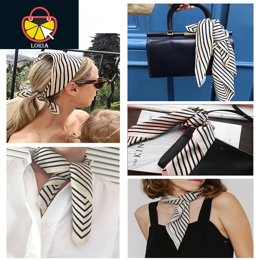 Khăn turban vuông 70x70cm satin kẻ sọc