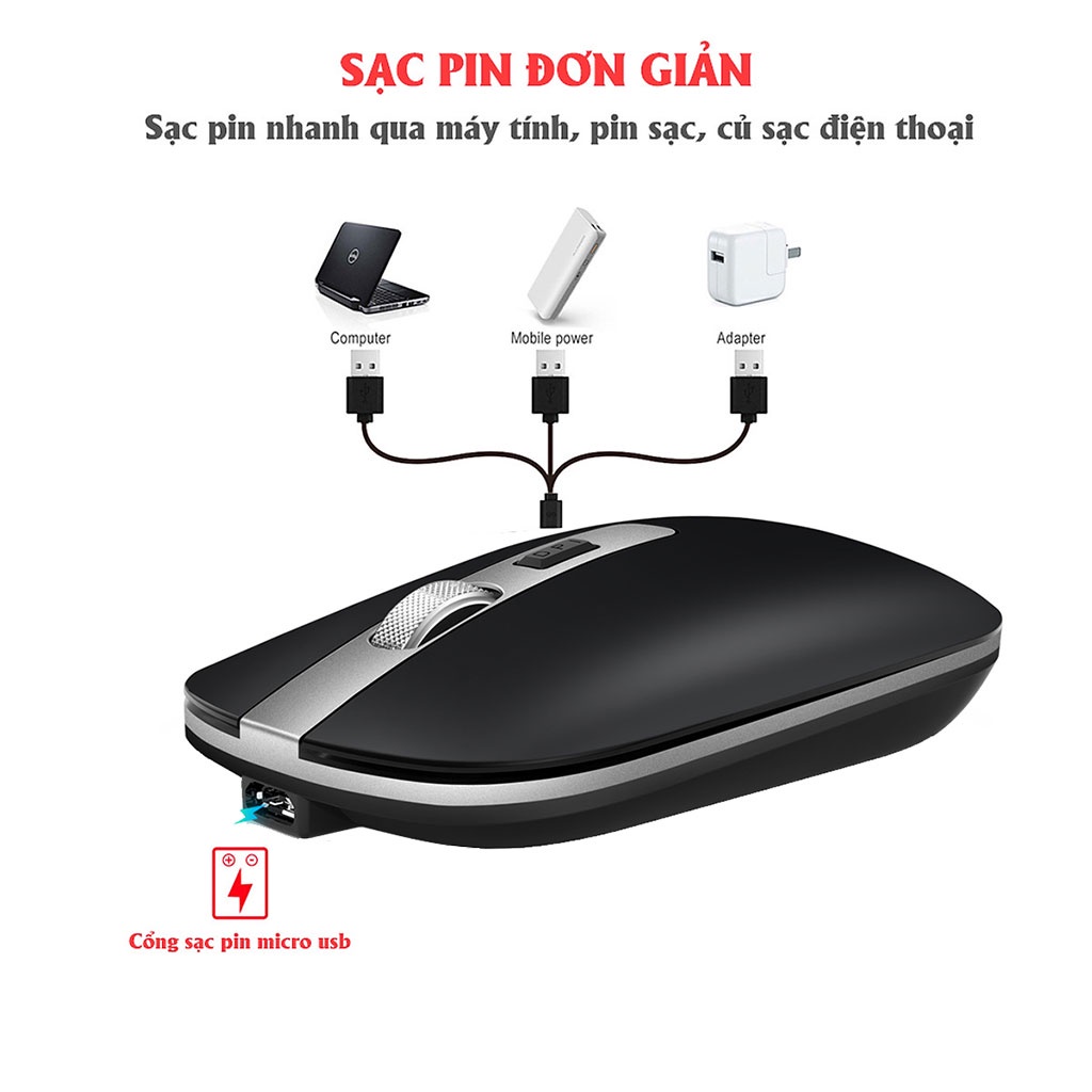 Chuột không dây HXSJ M30 chống ồn sạc điện wireless 2.4Ghz DPI 1600 dùng cho pc, laptop, tivi - Hàng chính hãng