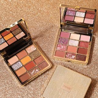 Bảng phấn mắt NOVO 12 màu với thiết kế vỏ hộp màu vàng sang trọng