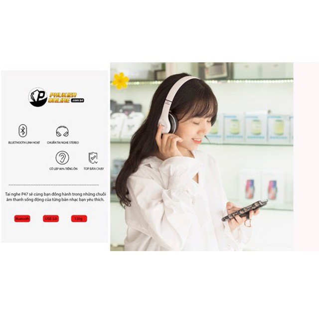 Tai Nghe chụp tai không dây P47, bluetooth 5.0 tai nghe giá rẻ, BASS TRẦM ẤM, , nghe nhạc liên tục 3 giờ TCT-SHOP | BigBuy360 - bigbuy360.vn