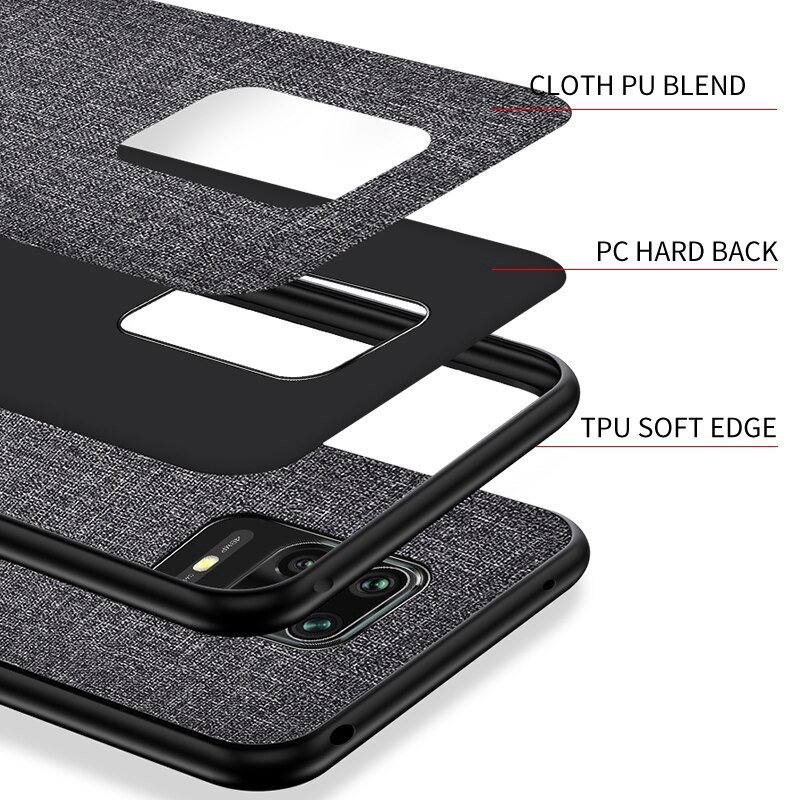 Xiaomi Redmi Note 9s Case Busniess Vintage Canvas Cloth Fabric Texture TPU Back Cover