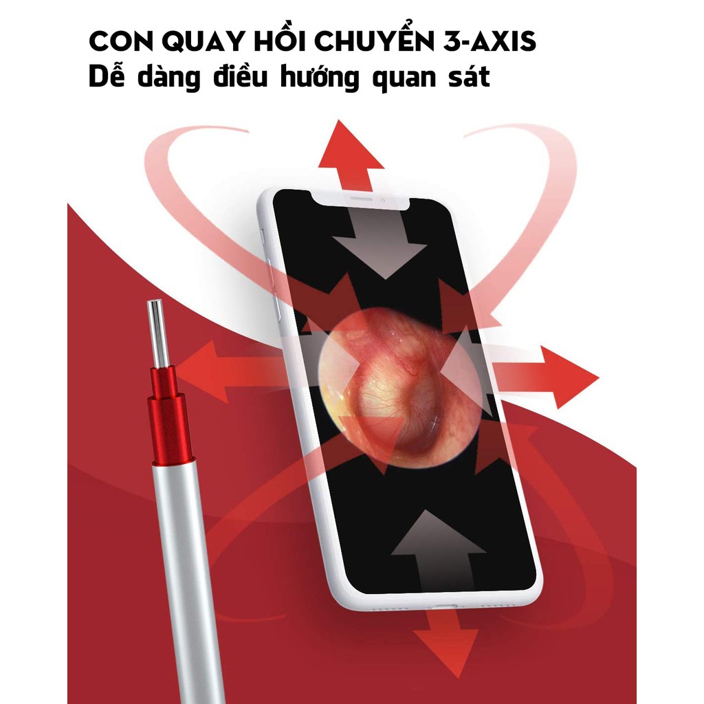 Dụng Cụ Lấy Ráy Tai Thông Minh Cảm Biến Bebird A2 Camera Nội Soi Không Dây WiFi 5 Đèn LED và HD 1080P 2Megapixels