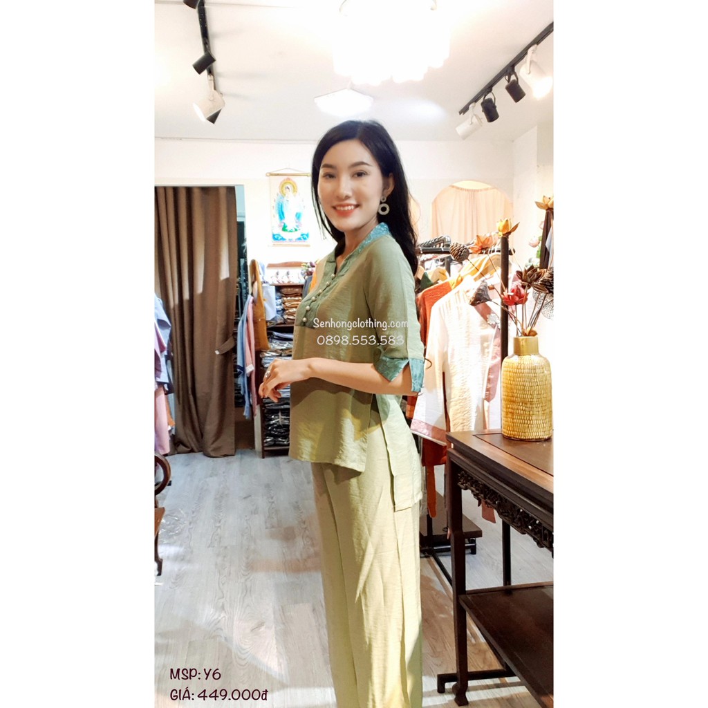 🖤NEW💥Bộ phật tử lụa linen tơ cao cấp - pháp phục nữ quần áo đi chùa Y6 cúc ngọc trai