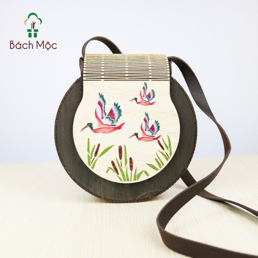 Túi Xách Gỗ Vintage BÁCH MỘC Hình Tròn Nhiều Mẫu Họa Tiết Độc Đáo Cá Tính