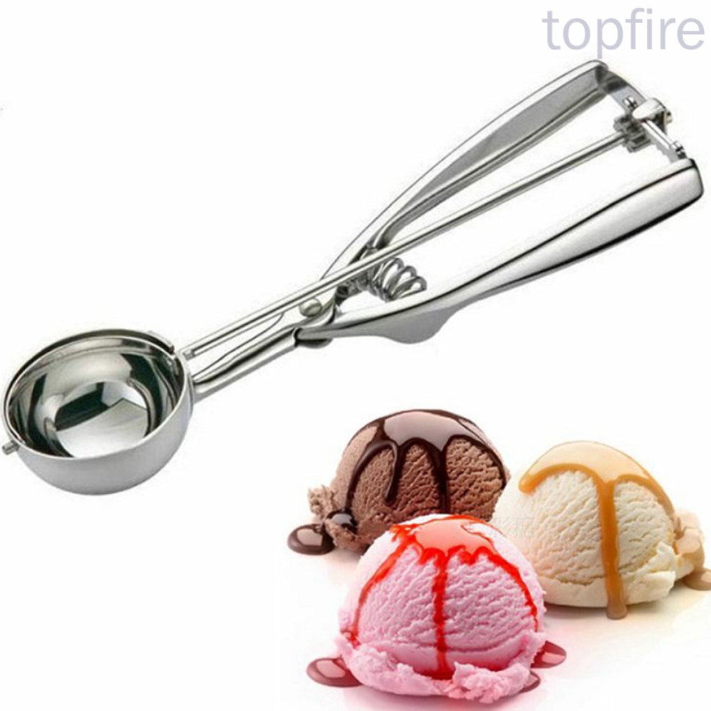 [Topfire]Ice Cream Scoop Trigger Metal Cookie Spoon Melon Baller Stainless Steel Dough Spoon Scooper