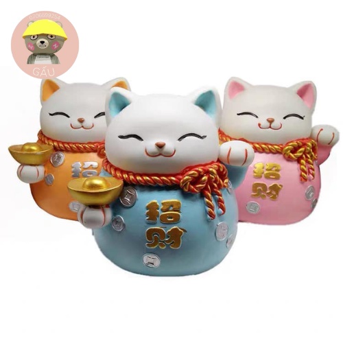 Tô tượng thạch cao mèo thần tài size đại 18CM