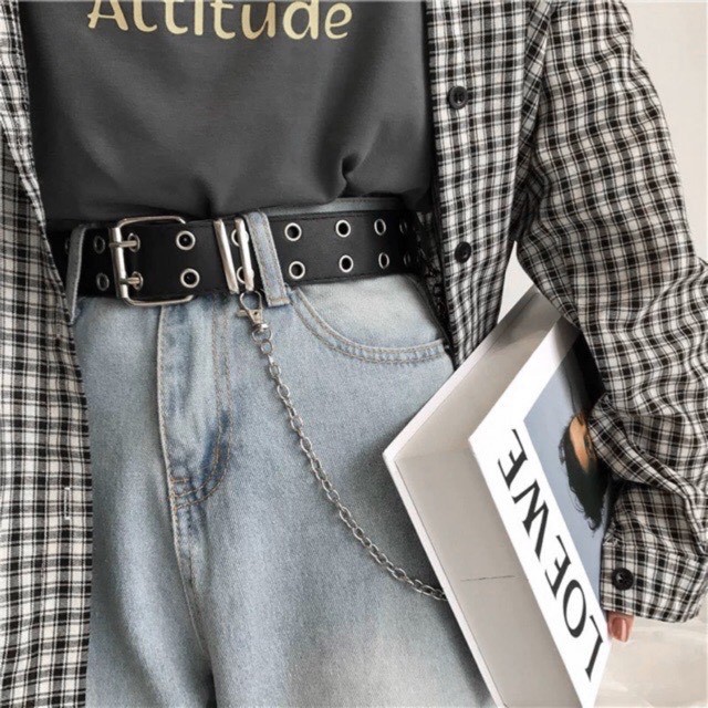 Thắt lưng KÈM XÍCH phong cách cá tính dành cho nữ 2 LỖ