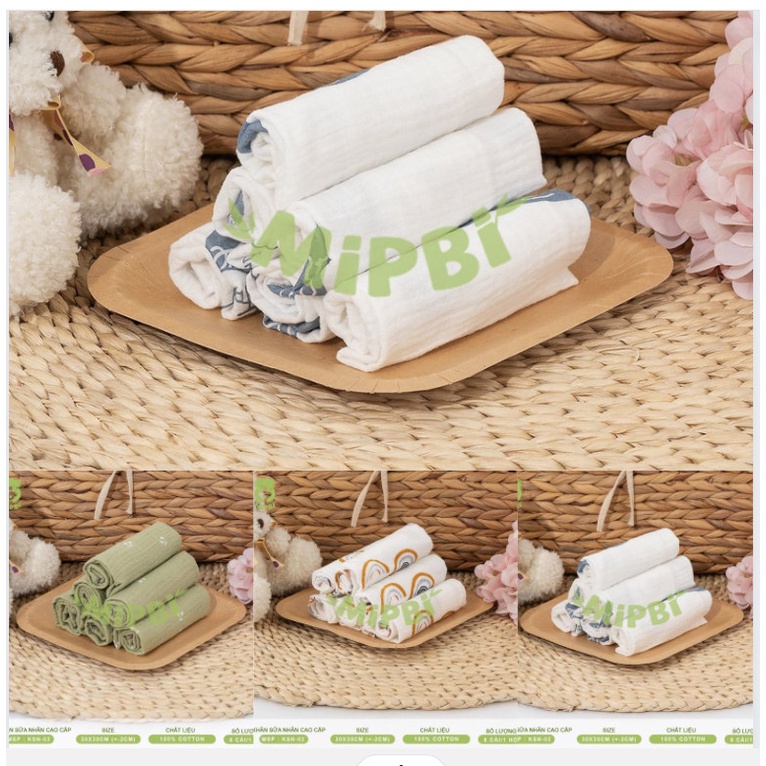 Set 6 Khăn Sữa Nhăn 2 Lớp Mipbi Cao Cấp  KSN-02