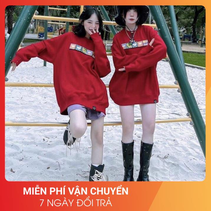 Áo Nỉ Đỏ Five Icons 24APRIL Nữ [FREESHIP] 🌸 Sweater form rộng tay bồng vintage, hoodie noel dáng đẹp cá tính Ulzzang 🌸 | BigBuy360 - bigbuy360.vn