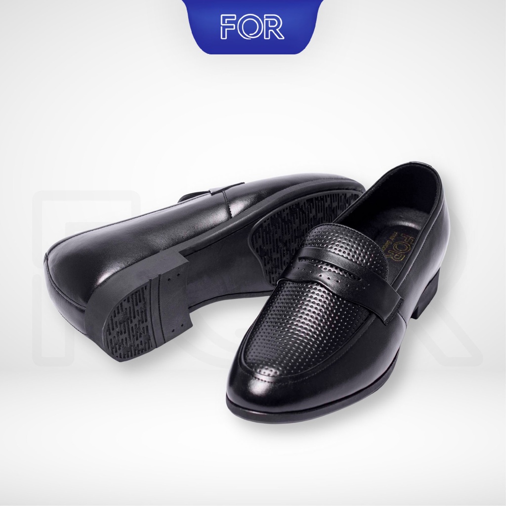 Giày lười nam đẹp FOR cao cấp với thiết kế vân chân kim chống nhăn,chất liệu đế cao su siêu êm, hack chiều cao DPLF06