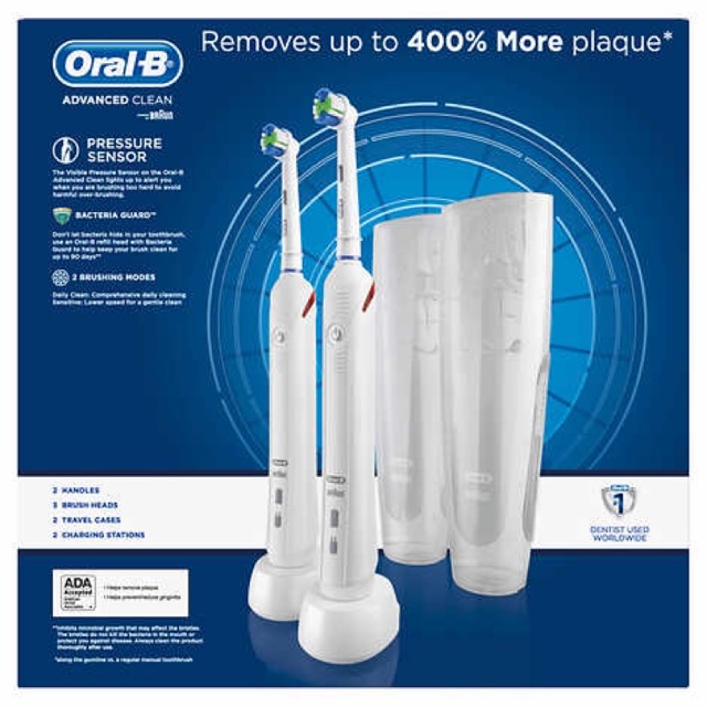 [Có Sẵn Bộ đôi bàn chải răng điện từ USA, Oral-B Advance Clean Twin pack Rechargeable Tôthbrush (bill Mỹ)