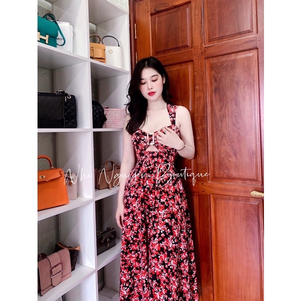 Đầm maxi hai dây bảng to khoen ngực khoét eo hoạ tiết, hoa, nhiều màu có túi hai bên hàng cao cấp