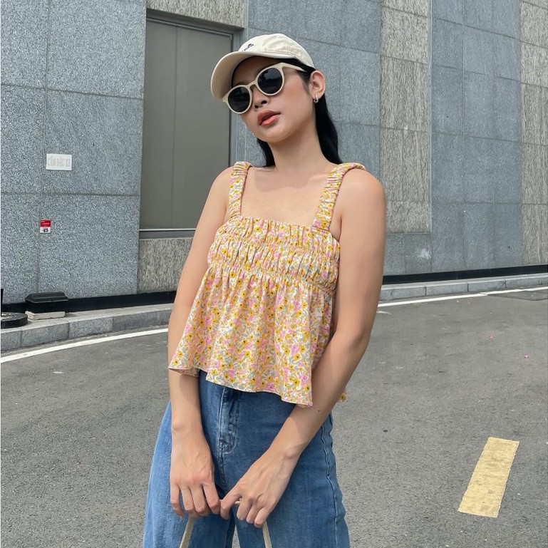 Áo croptop hai dây nhún thun 2 đường MIEU - HA28