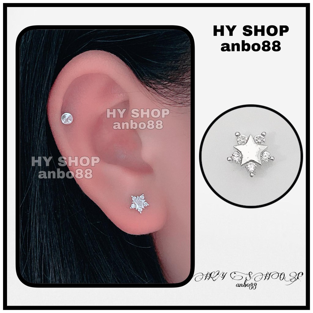 Khuyên tai Bông tai titan sao kim siêu bền không dị ứng không gỉ không đen khuyên tai unisex cho nam nữ