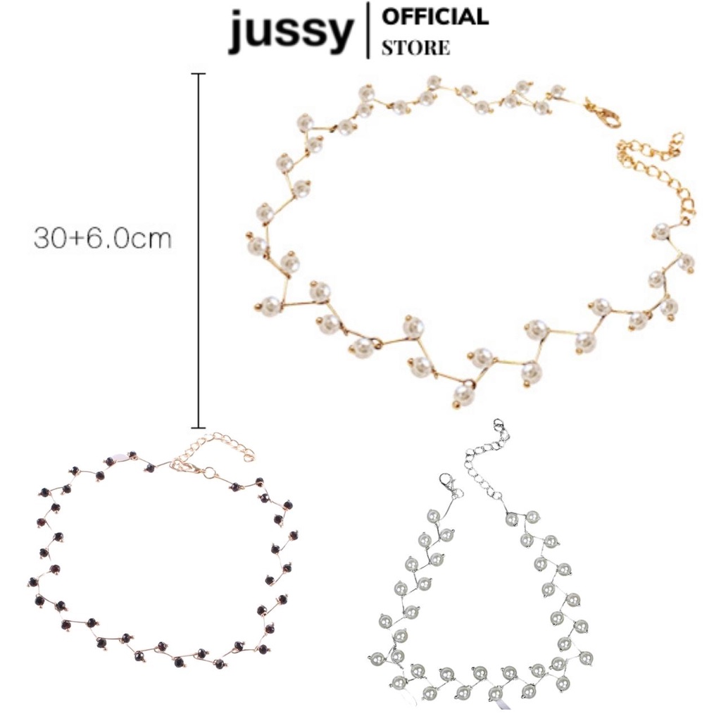 Dây Chuyền Nữ Jussy Fashion Kiểu Vòng Cổ Choker Dính Ngọc Trai Nhân Tạo Sang Chảnh Phong Cách Hàn Quốc