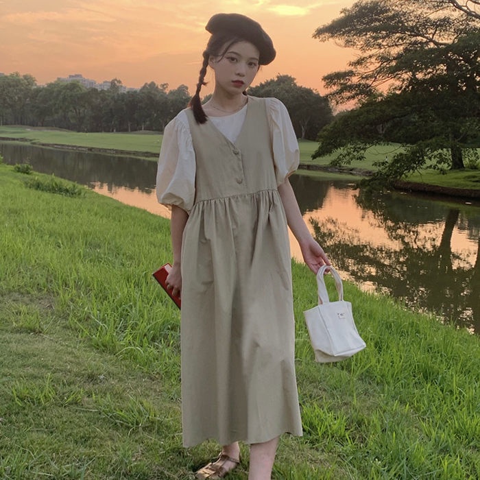 Đầm yếm cổ chữ V phong cách Hàn Quốc thời trang cho nữ