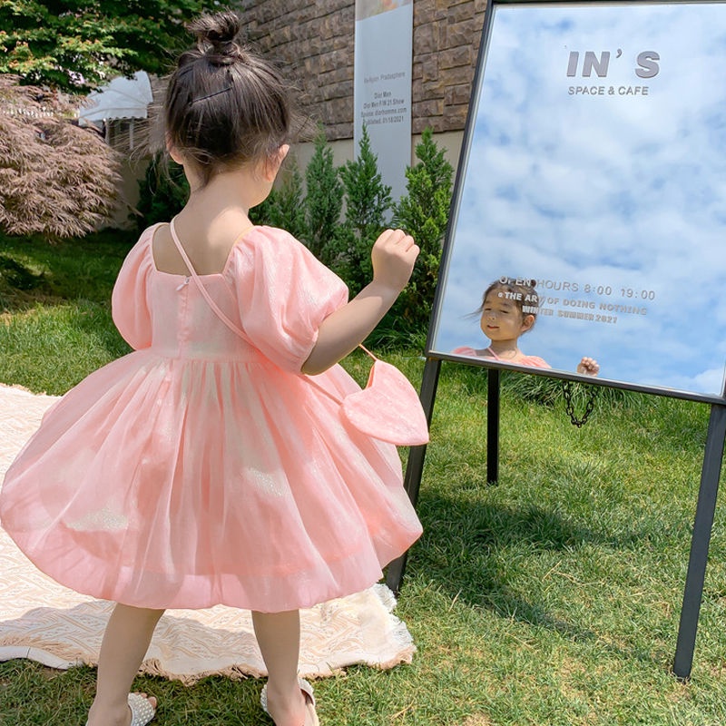 Đầm Công Chúa Tay Phồng Ngắn Màu Trơn Thời Trang Mùa Hè Hàn Quốc Mới Cho Bé Gái