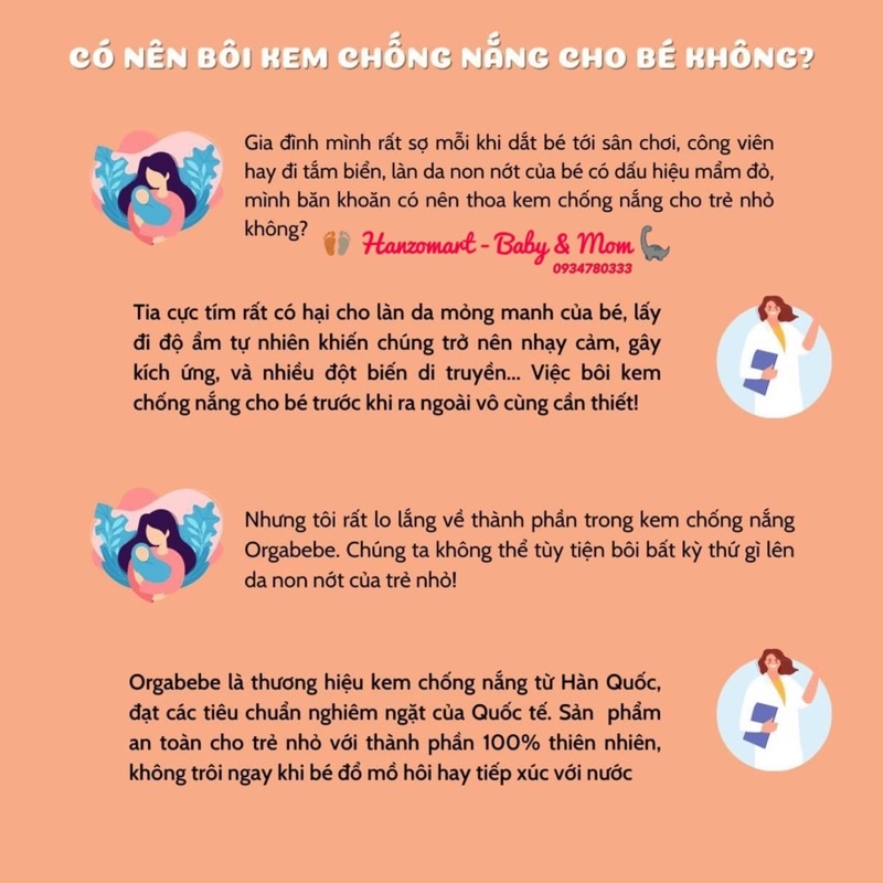 Kem chống nắng hữu cơ Orgabebe SPF 50PA+++ cho bé từ 3 tháng tuổi - Nội địa Hàn