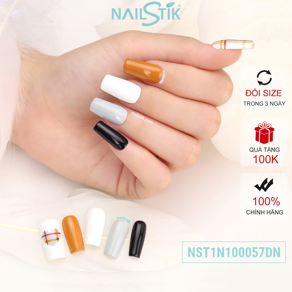 Móng úp thiết kế by NAILSTIK, màu nâu, form móng ngang, ngắn/dài, 057