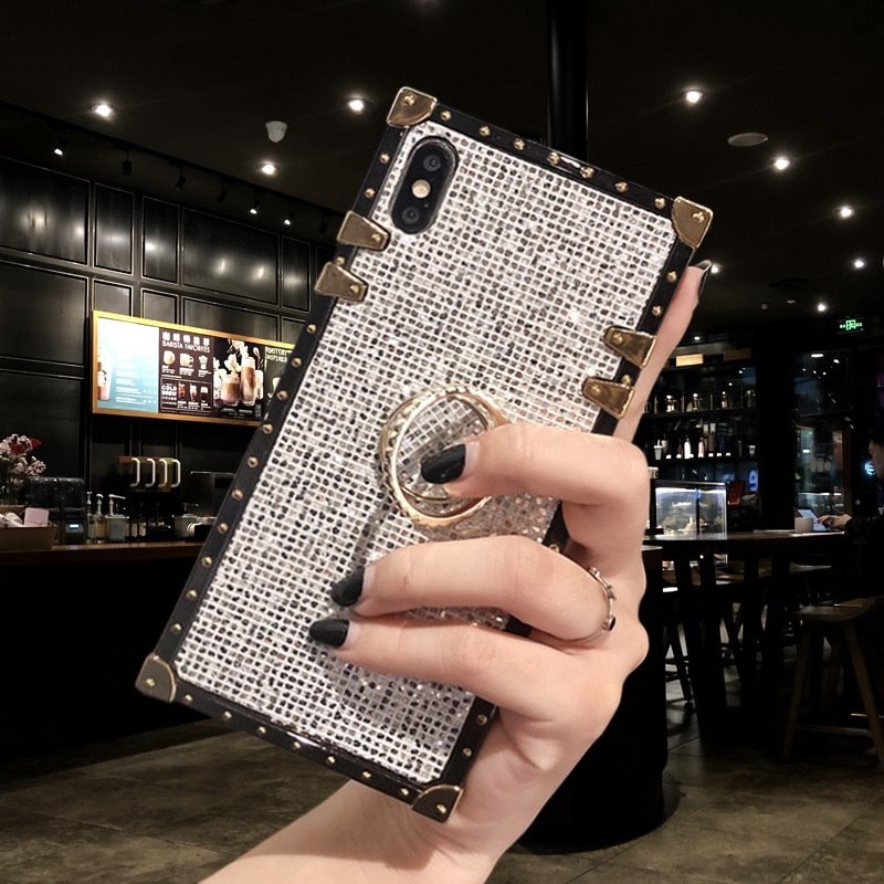 Glitter Diamond Case For iPhone 12 Pro Max 6.1 6.7 5.4 Phone Cases iPhone 11 Pro Max XS Max XR X 6 7 8 6S Plus Shinning Bling Luxury Fashion Square Soft Cover+Holder Stand