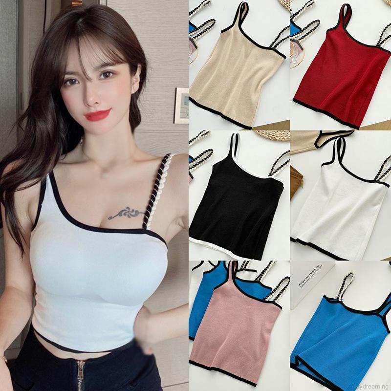 Áo Dệt Kim Sát Nách Dáng Ôm Thiết Kế Lệch Tà Kiểu Hàn Quốc Quyến Rũ Cho Nữ