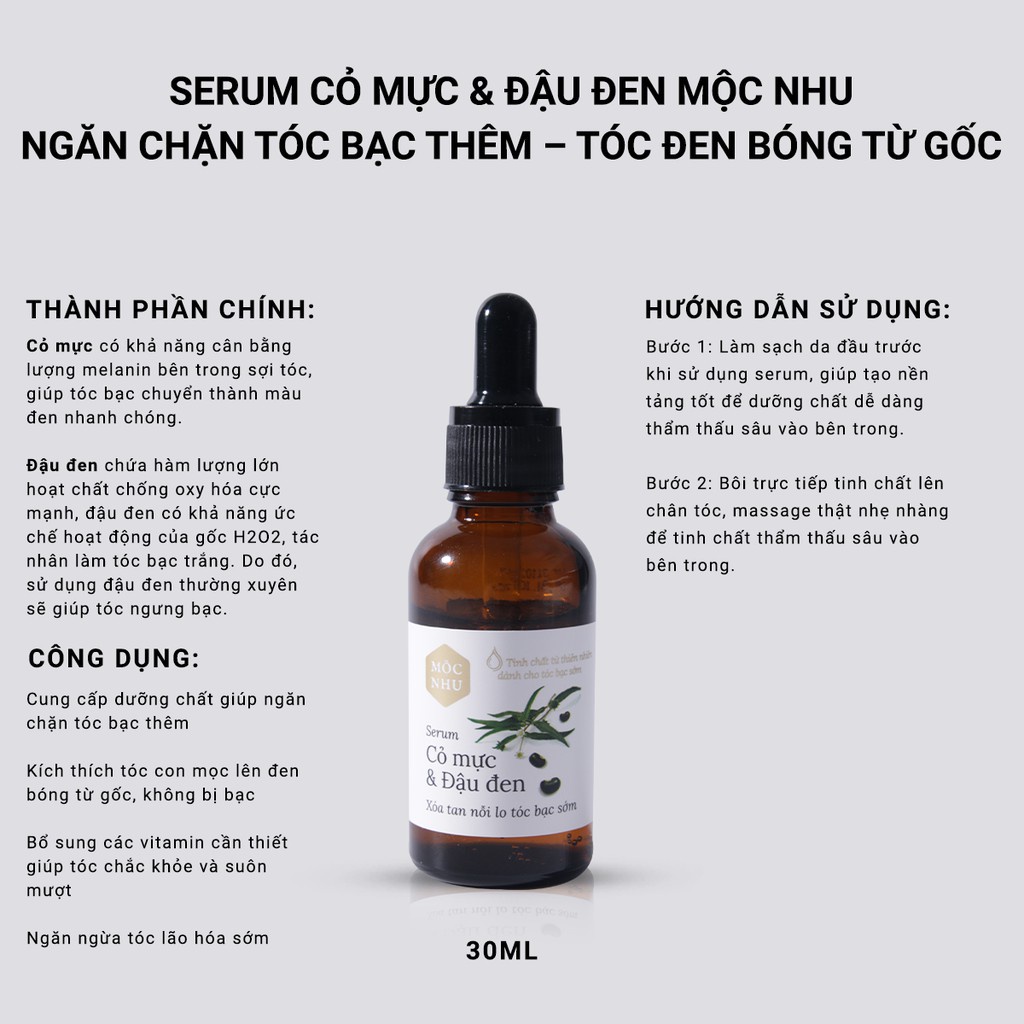 Serum Cỏ Mực Đậu Đen Mộc Nhu Phủ Đen Tóc, Ngăn Ngừa Tóc Bạc Sớm 30ml