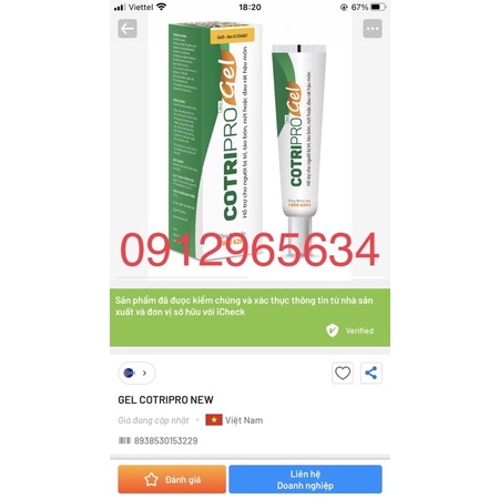 Cotripro Gel 25gr bôi trĩ, hỗ trợ giúp làm dịu mát, săn se da, ngăn ngứa, rát, táo bón, nứt hậu môn 25mg