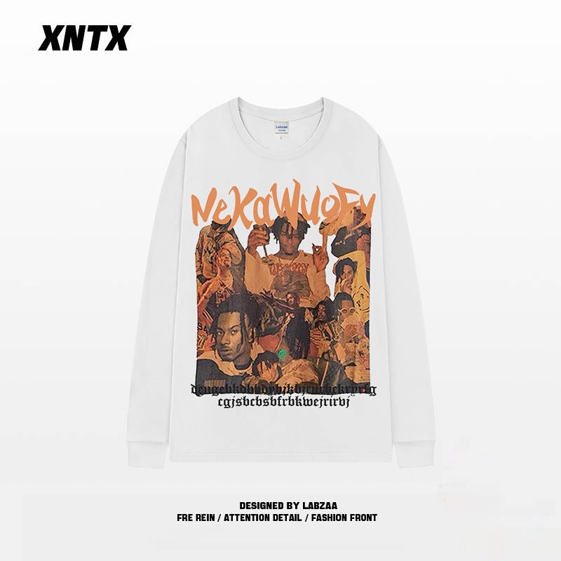 Áo thun dài tay nam in hình chân dung phong cách cổ điển Hip hop đường phố Âu Mỹ thời trang mùa thu