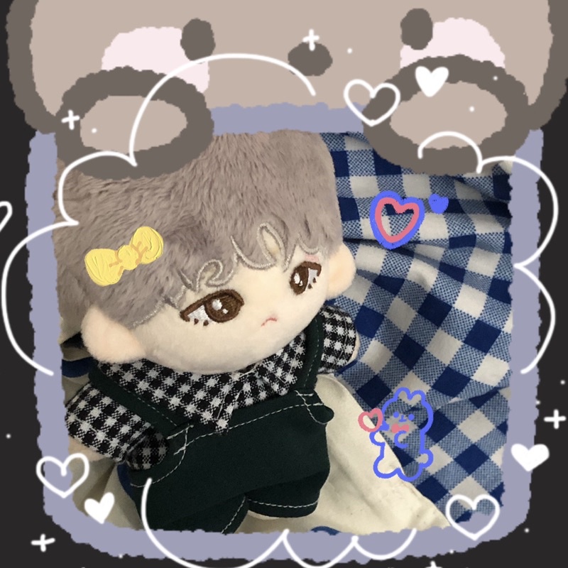 Set áo sơ mi caro yếm xanh rêu