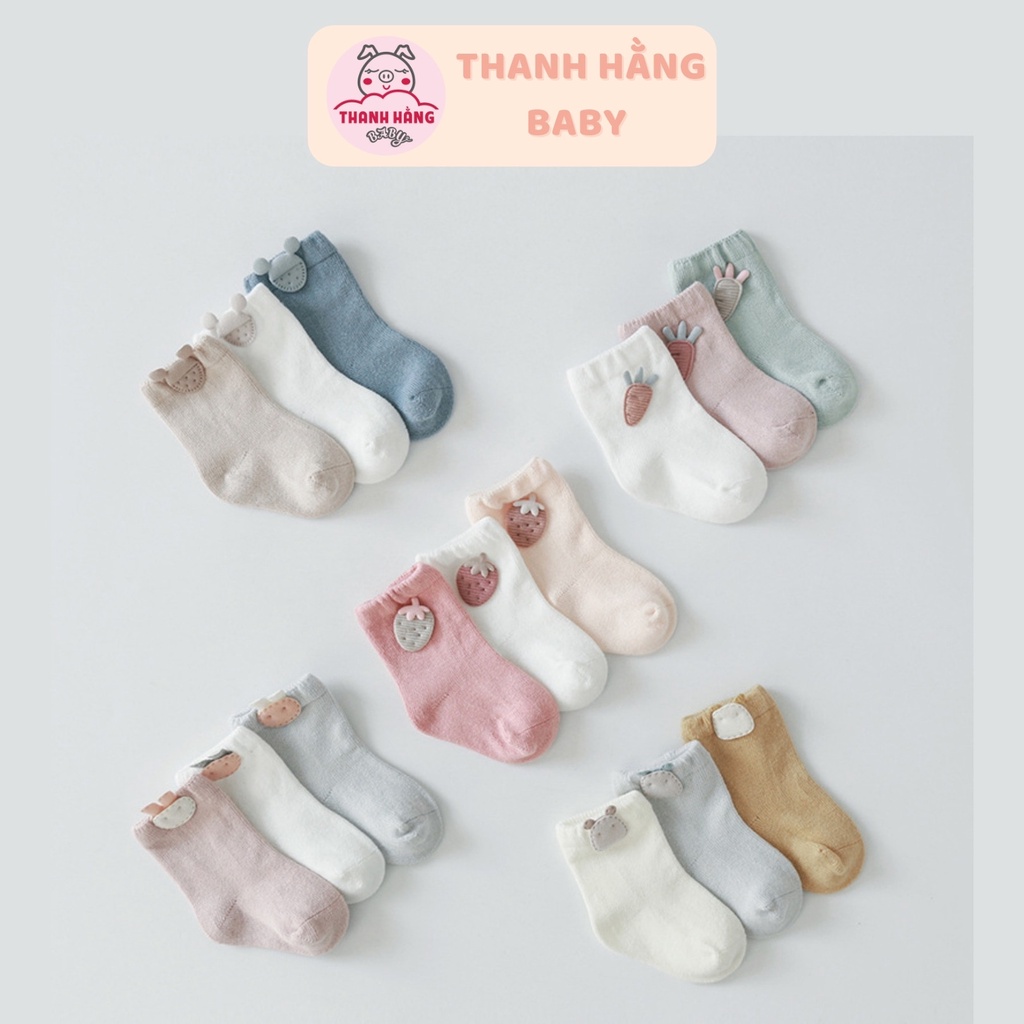 Tất Cho Bé, Tất Trẻ Em Hàn Quốc 3 Đôi Bé Trai Bé Gái Thanh Hằng Baby Từ 0 - 3 Tuổi